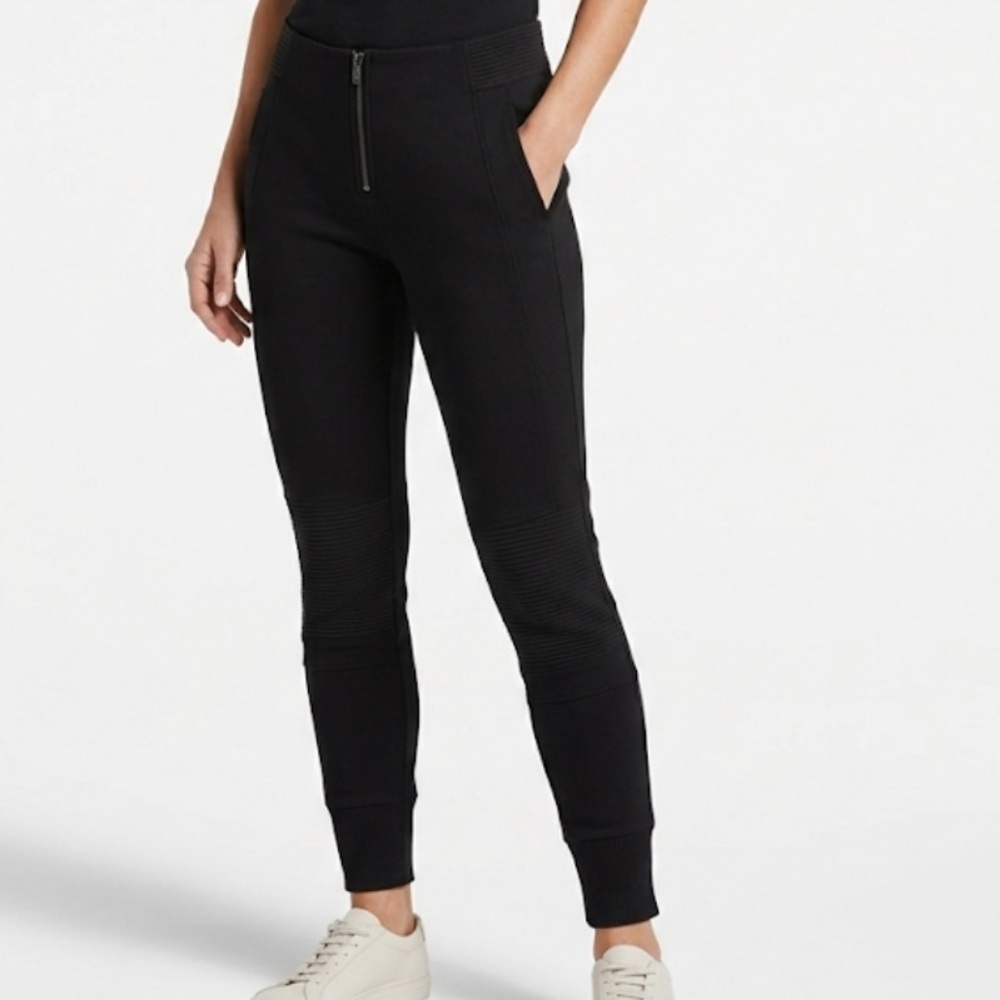 The Base Black Ribbed Waist Zip Up Joggers